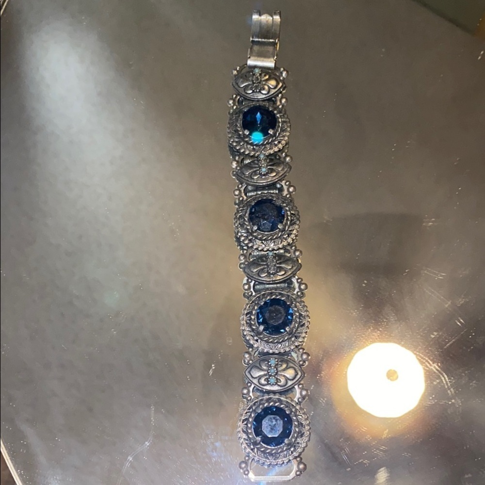 Vintage Elegant Large Link Blue Rhinestone Bracelet